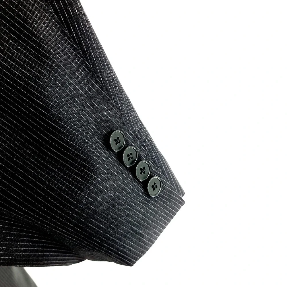 Ermenegildo Zegna Neiman Marcus Wool 2 Button Suit Jacket Black 42L Striped Mila